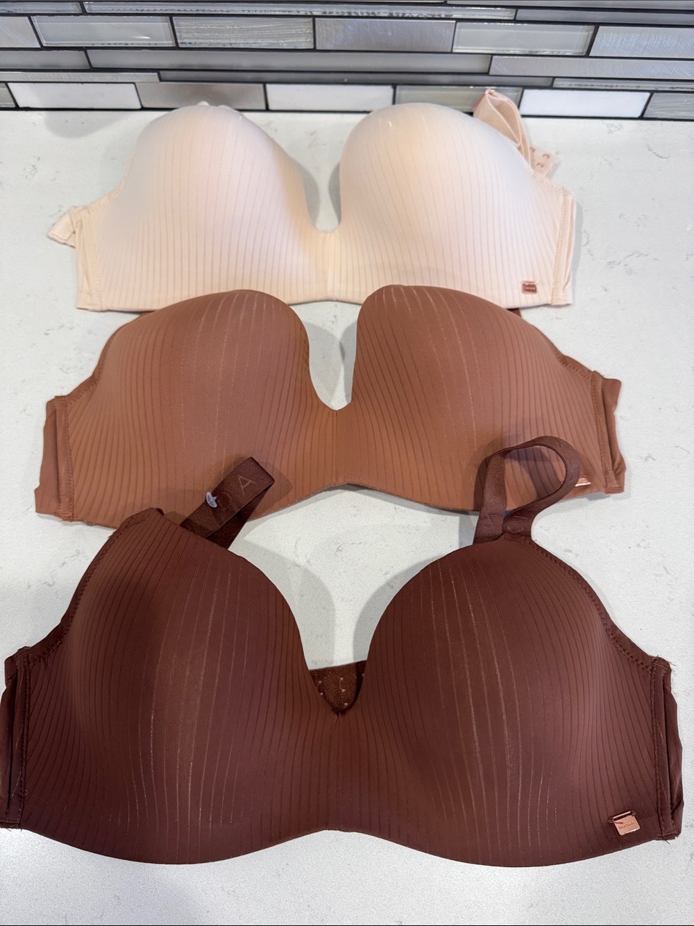 Danskin Strapless & Convertible Ribbed Bras - Cream, Tan, Brown